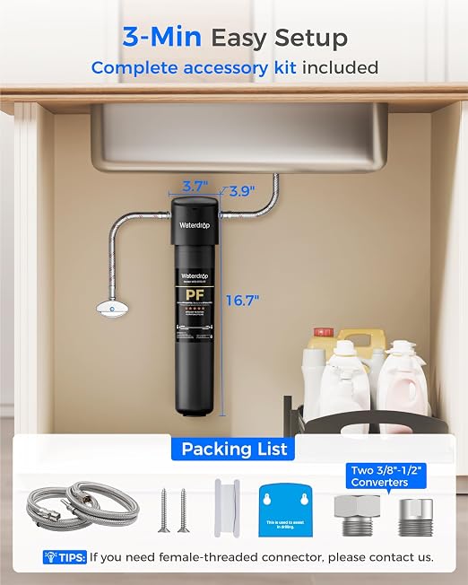 Waterdrop 15UA-PF Under Sink Water Filter, .% , 96% Chloramine