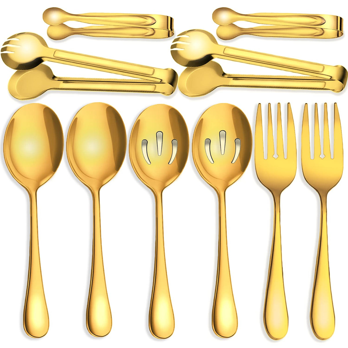 IAXSEE 11 PCS Serving Utensils, Large Stainless Steel Spoons Forks Tongs, Pie Server, Great for Hostess Buffet Catering Banquet Party, Black