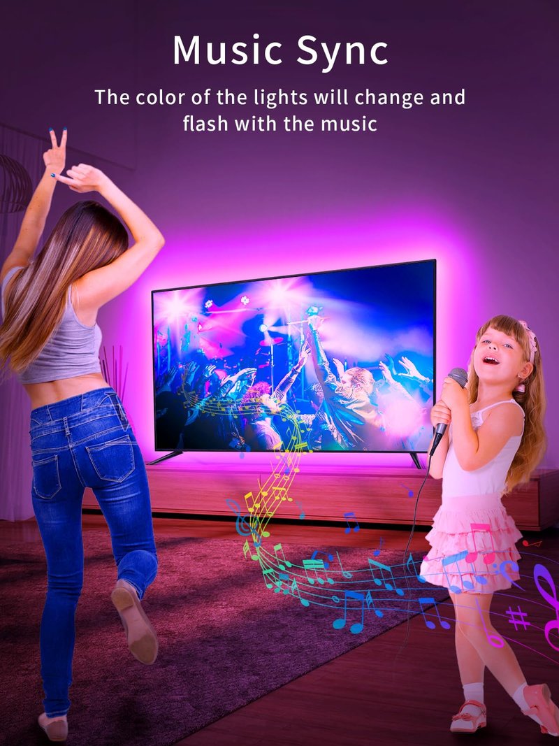 KANTUTOE TV LED Lights, 11.5ft LED Lights for 32-55 Inch TV, RGB TV Backlight Behind with Remote, Music Sync Bluetooth APP Control Strip Lights USB Powered for Bedroom, PC, Gaming Monitor