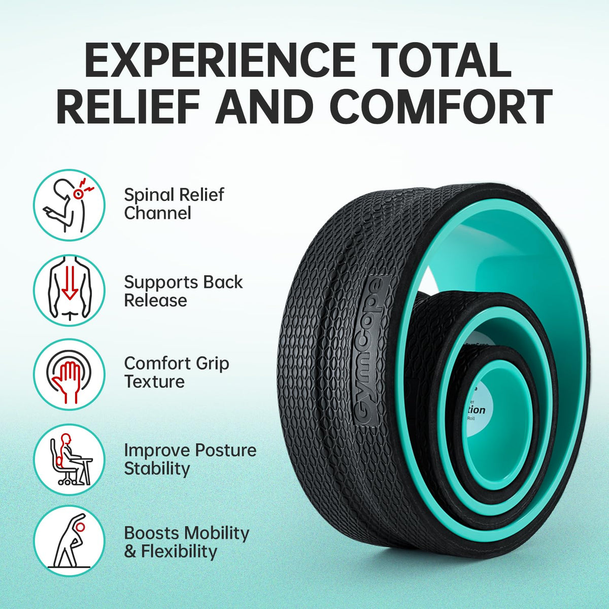 GymCope 3pack Back Wheel Foam Roller – Targeted Back & Neck Relief, Lumbar Spine Stretcher, Spinal Decompression Stretcher, Massage Roller with Density Foam for Physical Therapy, Supports 500lbs