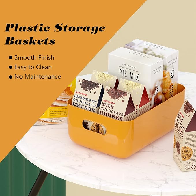 OWill 7-Pack Plastic Storage B-ins 4.2L, Small Organizer Bins for Classroom Kitchen Pantry Bathroom, Clear Storage Baskets for Shelves, Durable Containers for Bath Toy Storage & Home Organization