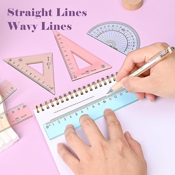 BAYTORY 12Pcs Transparent Ruler Set, Shatterproof Colorful Acrylic Rulers, Clear Lightweight Geometry Set, Student Stationery Measuring Tool, for School and Office (Transparent Colors)