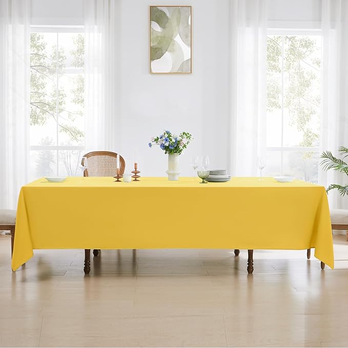 Rectangle Tablecloths 90x132 Inch 10 Pack Yellow Tablecloth for 6ft Washable Decorative Linen Polyester Table Cloths for 8ft Dining Table Banquets Buffet Parties and Wedding