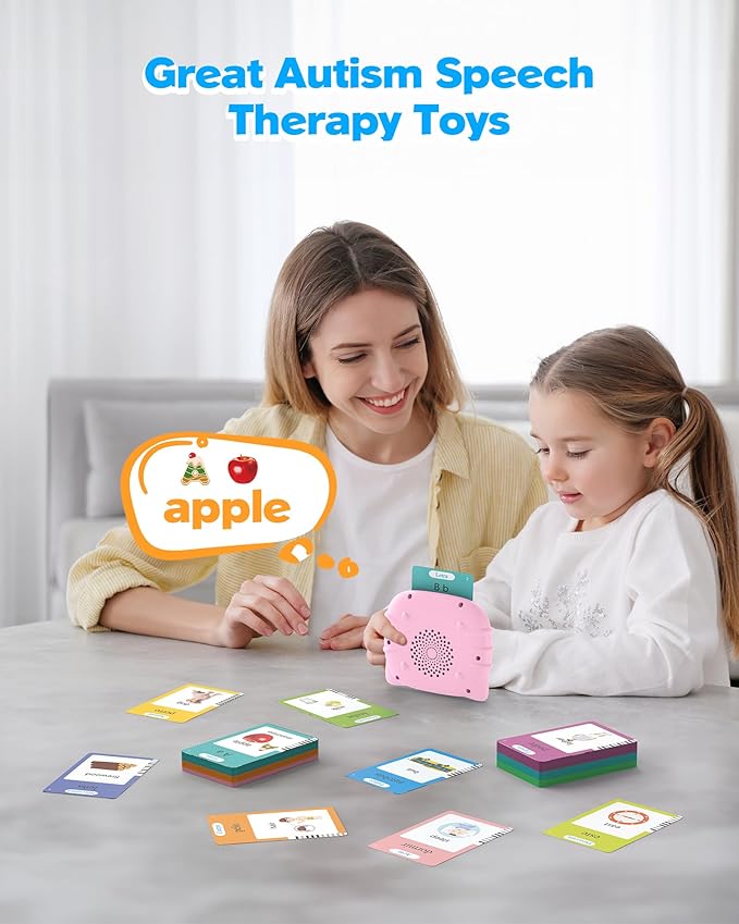 Bilingual Pink Spanish and English Talking Flash Cards, Pocket Speech Therapy Tools with 510 Words, Montessori Language Learning Aids, Children's Sensory Learning Kits