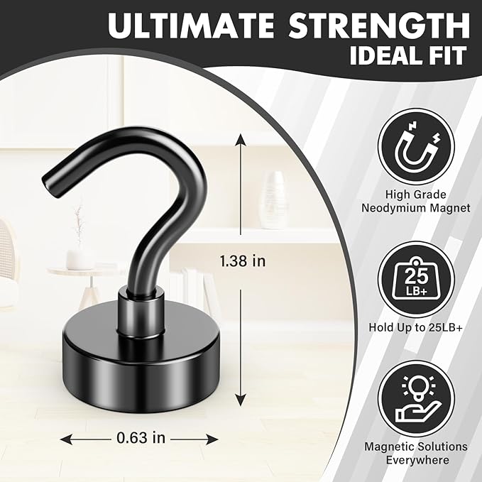Magnetic Hooks, 20Pack Neodymium Magnet Hook for Hanging, 25LBS Strong Metal Magnet with Hooks Heavy Duty for Classrooms, Cruise, Fridge, Whiteboards, Office, Home and Kitchen