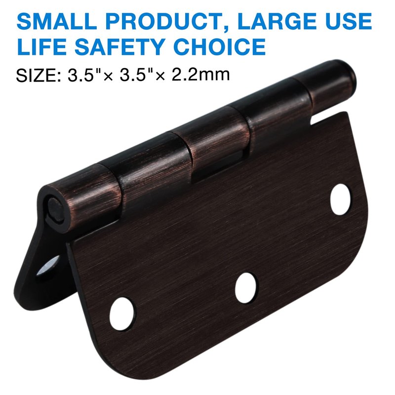 18 Pack Oil Rubbed Bronze Door Hinges 3.5" x 3 1/2 Inch Black Brushed Interior Hinge Rounded 5/8" Radius Corner 3 ½"Iron Residential Standard Bedroom Bifold Single Double Doors Hardware Kit