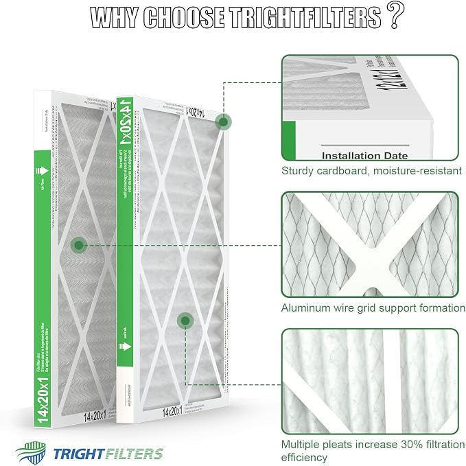 14x20x1 Air Filter 4 Pack, Durable MERV 8 Pleated Home HVAC AC Furnace Filters