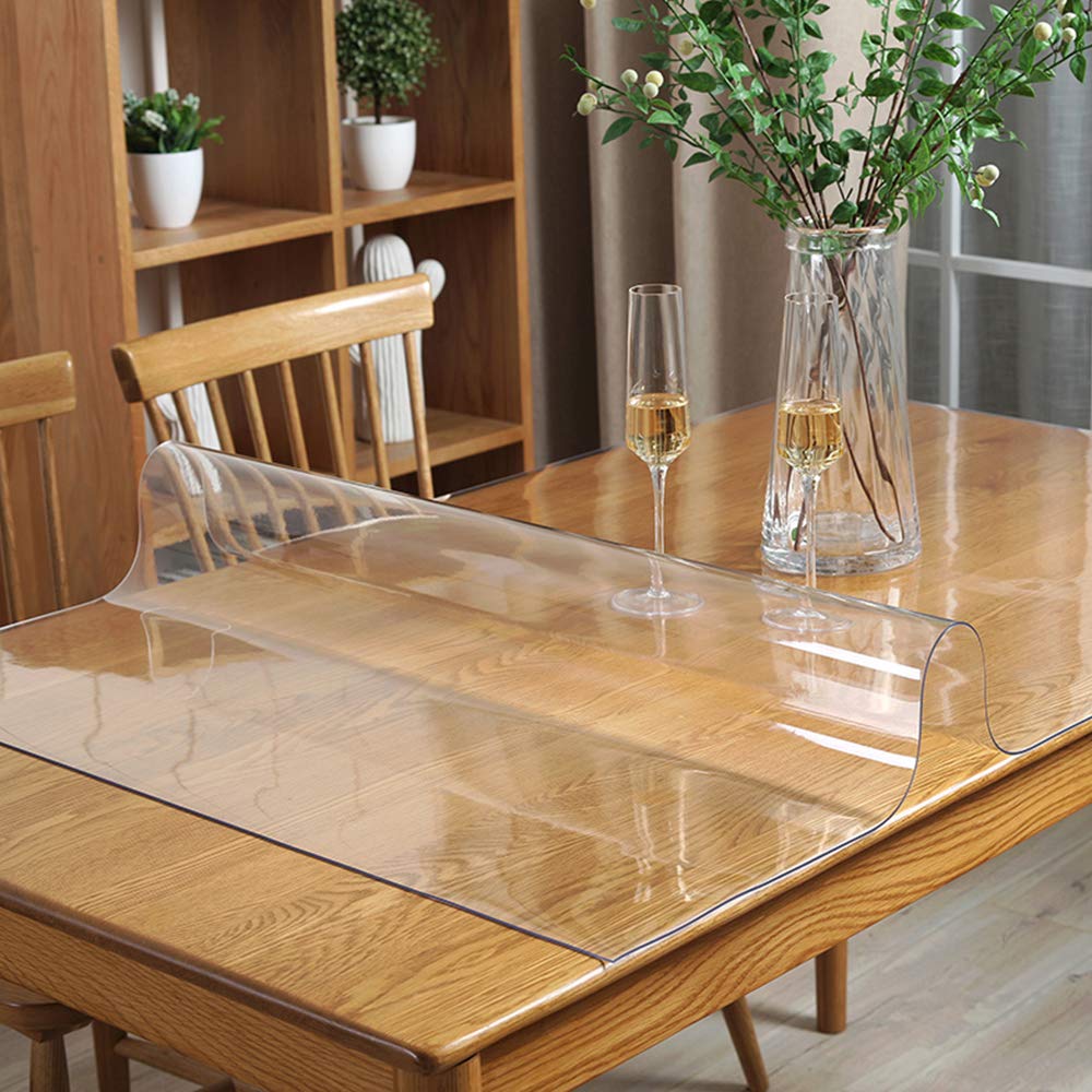 Wadrac Multisize Plastic Clear Table Cover Protector-1.5mm Thick 34x90 inch Non-Slip Anti Scratch Easy Clean PVC Desk Covers Topper for Party Dining Room Kitchen Countertop Table Work Study Desk