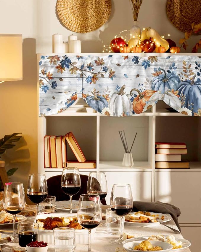 Thanksgiving Pumpkin Tie Up Valance Curtains