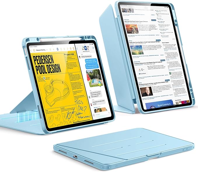 ESR for iPad Air 13 Inch Case M4/M3/M2 (2026/2025/2024), Vertical Stand Cover, Multi Stand Angles, Ultra-Stable Case with Pencil Holder, Flip Series, Light Blue