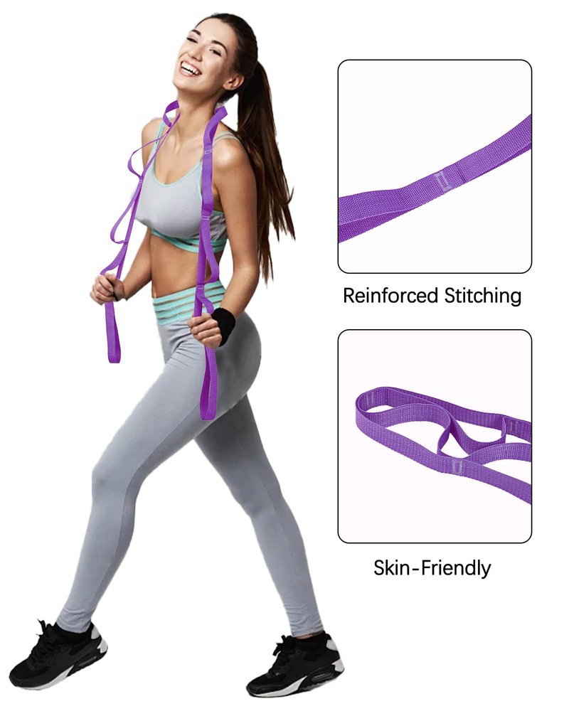 10 Loop Yoga Stretching Strap for Physical Therapy - Non Elastic Exercise Band for Pilates, Yoga, Stretching for Women & Men