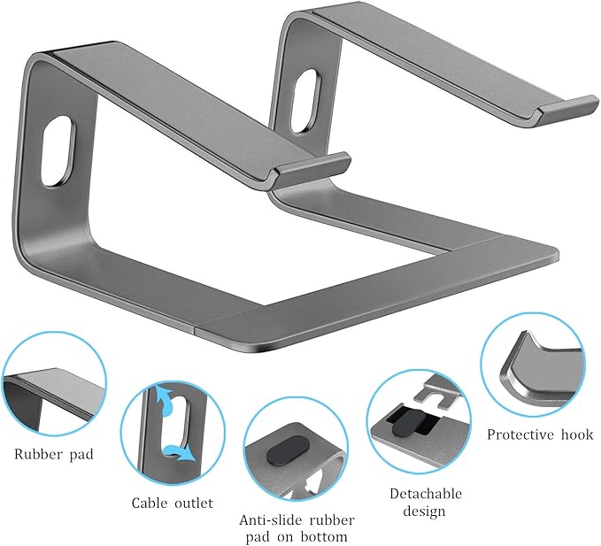 Orionstar Laptop Stand Portable Aluminum Laptop Riser Compatible with Mac MacBook Air Pro 10 to 15.6 Inch Notebook Computer, Detachable Ergonomic Elevator Holder, Space Grey
