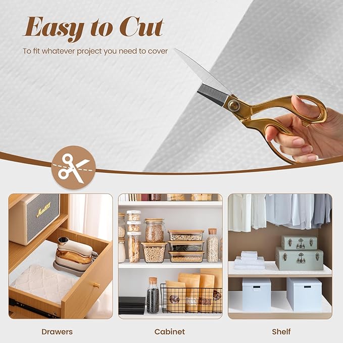 Drawer Shelf Liner for Kitchen Cabinets, Non Adhesive Slip Resistant Shelf Paper Easy to Clean, Strong Grip Thickened Waterproof Washable Mats for Pantry Shelves Cupboard Dresser(White, 12 in x 40 FT)