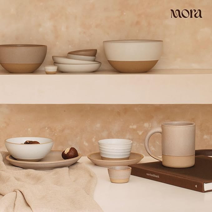 MORA Jumbo and Large Bowls Set of 2, 2.5 and 1.5 Qt Ceramic Pottery Mixing Bowls - Microwave and Dishwasher Safe - Oat
