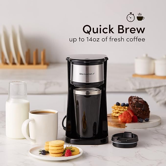 Elite Gourmet EHC112 Personal Single-Serve Compact Coffee Maker, Black