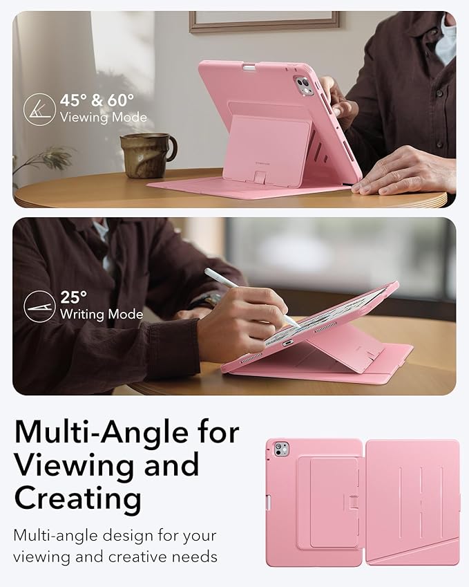 ESR for iPad Pro 11 Inch Case (M5/M4) 2025/2024, Vertical Stand Cover, Multi Stand Angles, Ultra-Stable Case with Pencil Holder, Flip Series, Pink