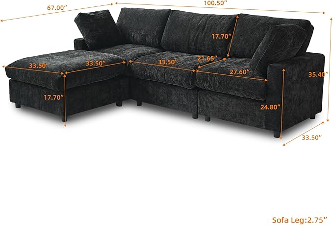 JACH L Shape Sectional Couches for Living Room, Deep Seat Convertible Modular Sofa, Cloud Sectional Couch, Sofa Covers Washable, Minimalist Modern Couch for Living Room, Apartment, Black