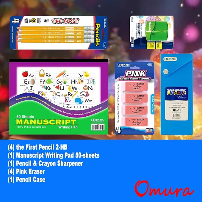 OMURA Learning | Primary Back-to-School Supply Box for All-in-One Student Essentials Set | Composition Book Ruler | Ideal School Supplies Gift 56-CT (Primary K-2 | Pallet)