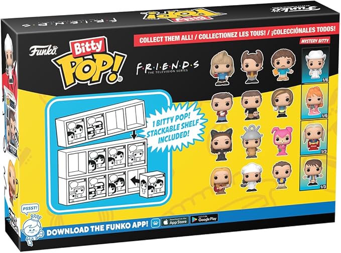Funko Bitty POP! Friends - Phoebe, 4-Pack and A Surprise Mystery Mini Figure - 0.9 Inch (2.2 Cm) Collectable - Stackable Display Shelf Included - Gift Idea - Party Bags Stocking - Cake Topper