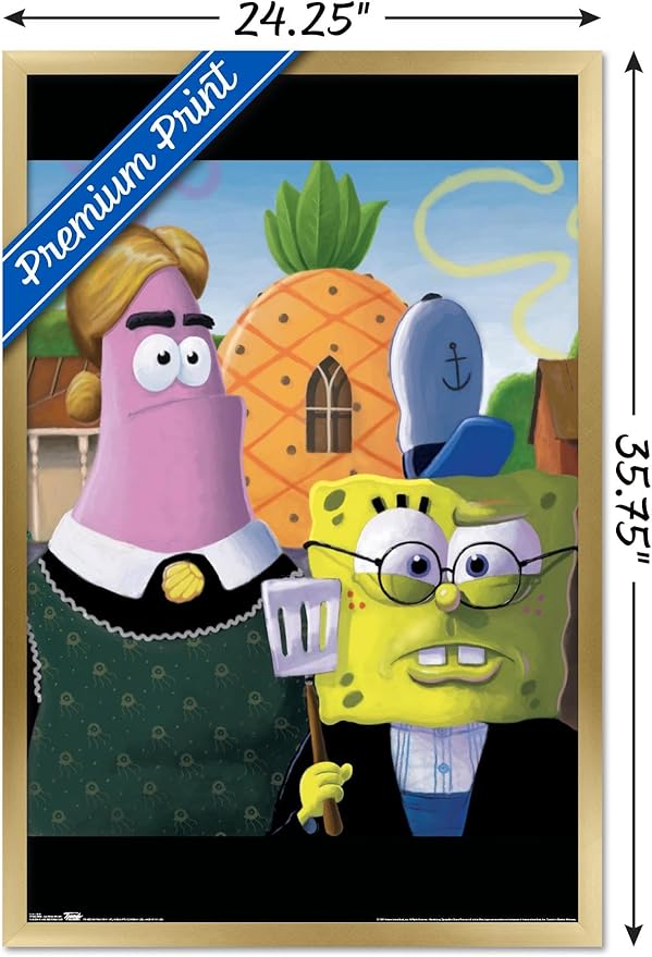Trends International Nickelodeon Spongebob - American Gothic Wall Poster, 22.375" x 34", Gold Framed Version
