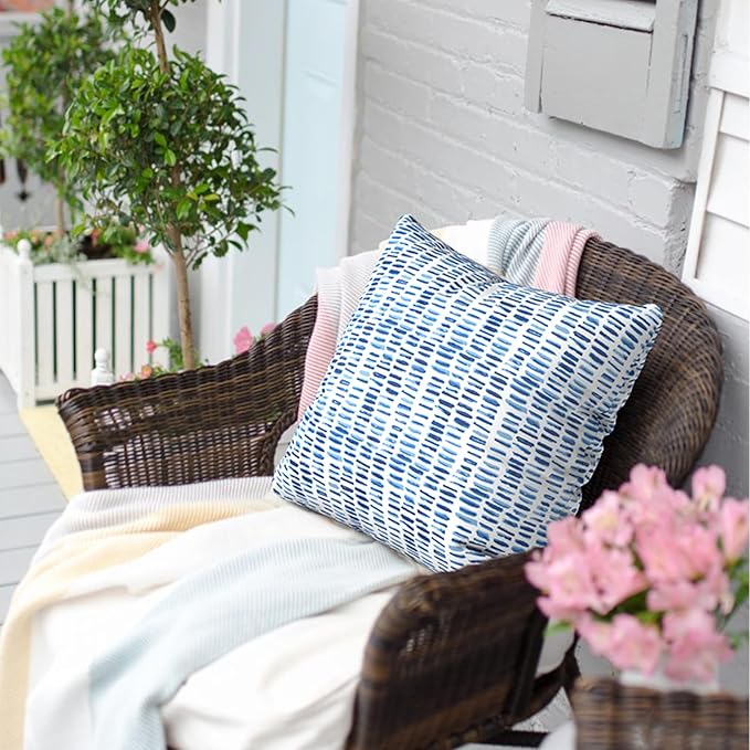 Outdoor Throw Pillow Covers 18”x18”, Decorative Pillow Covers for Patio Furniture, Modern Cushion Cases for Garden Couch Home Sofa Bed Office Chair, Pack of 2, Pebble Blue