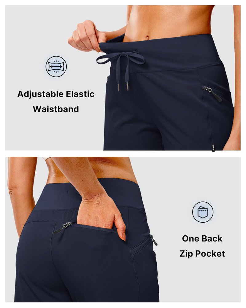 SANTINY Women's 9" Hiking Shorts with 3 Zipper Pockets Lightweight Quick Dry Long Shorts for Women Athletic Travel (Navy_XL)