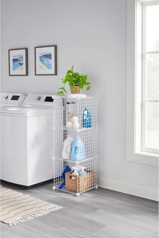 Rubbermaid 3 Piece Storage Wire Stackable Cube Set Easy Assemble White for Closet/Bookshelf/Toys Multi-Use Home Organizer