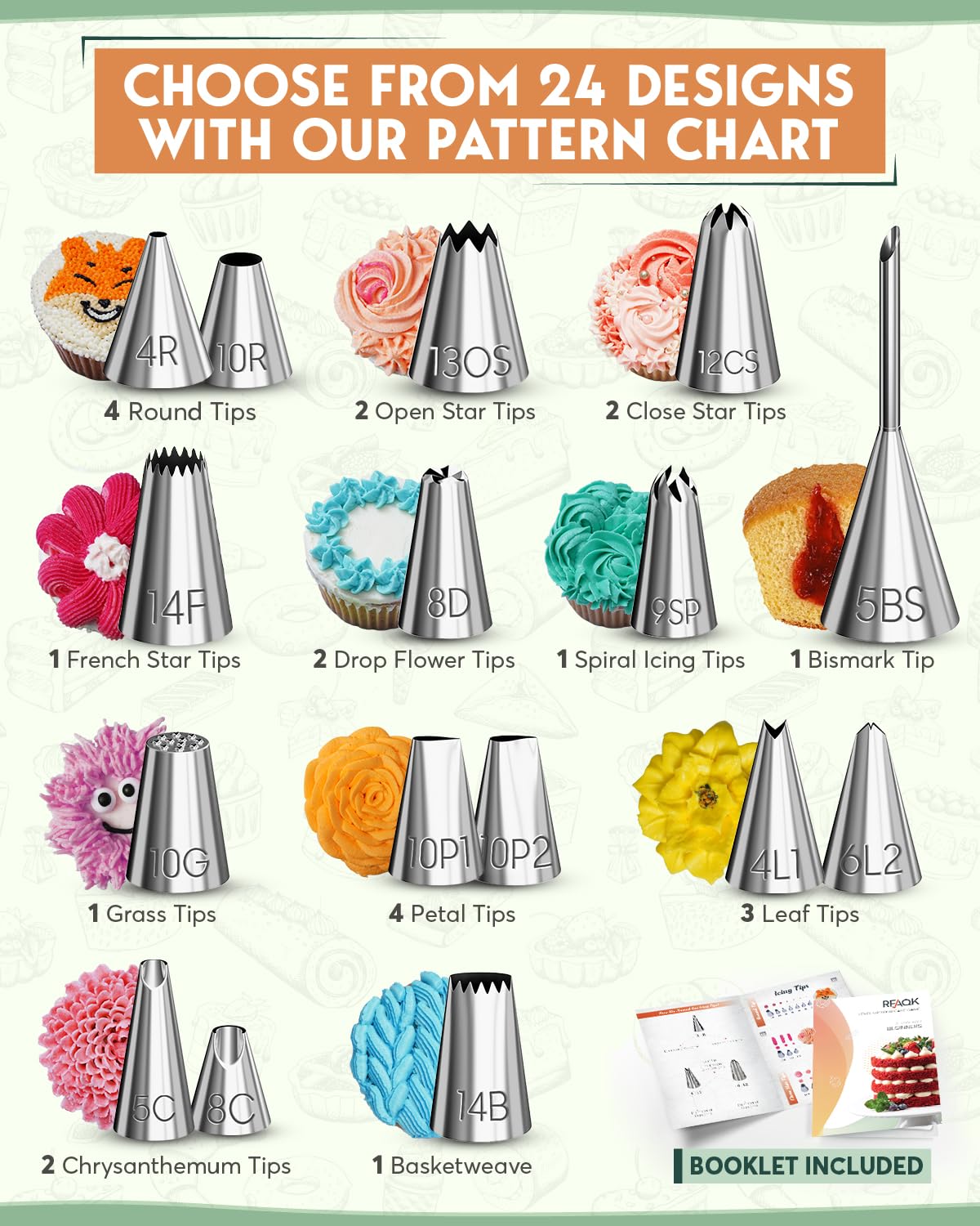 RFAQK 90PCs Cake Decorating Kit for Beginners, Baking Supplies Includes Cake Turntable, Cake Leveler, 24 Icing Piping Tips, 56 Piping Bags, 2 Couplers, Spatulas, Scrapers, Video Course and Booklet