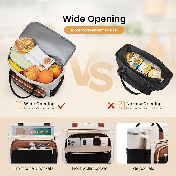 LOVEVOOK Insulated Lunch Bag Women,Wide Opening Adult Lunch Box Women,Leakproof Cooler Bag for Work Picnic Beach Family College,Lunch Teacher Tote Bag with Adjustable Shoulder Strap and Cup Holder