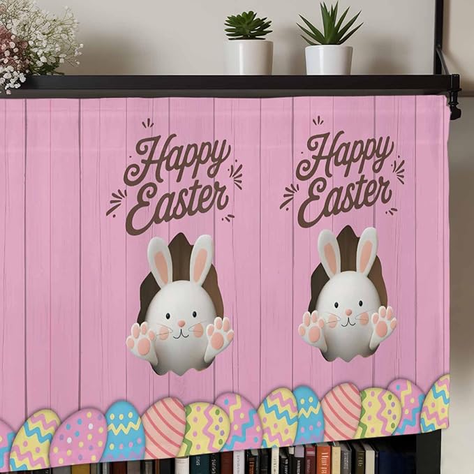 Pink Easter Curtain Valances for Windows, Kitchen Valance Window Treatment