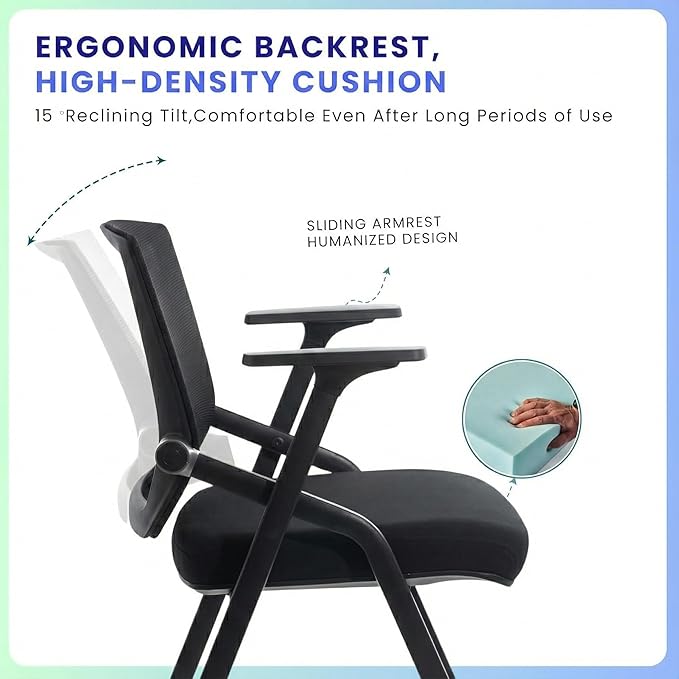 4 Pack Stackable Conference Room Chairs with Paddle Folding Office Chair Foldable Desk Chair Mesh Back and Arms for Conference Meeting Guest Reception Home Office Training Room Chair Black