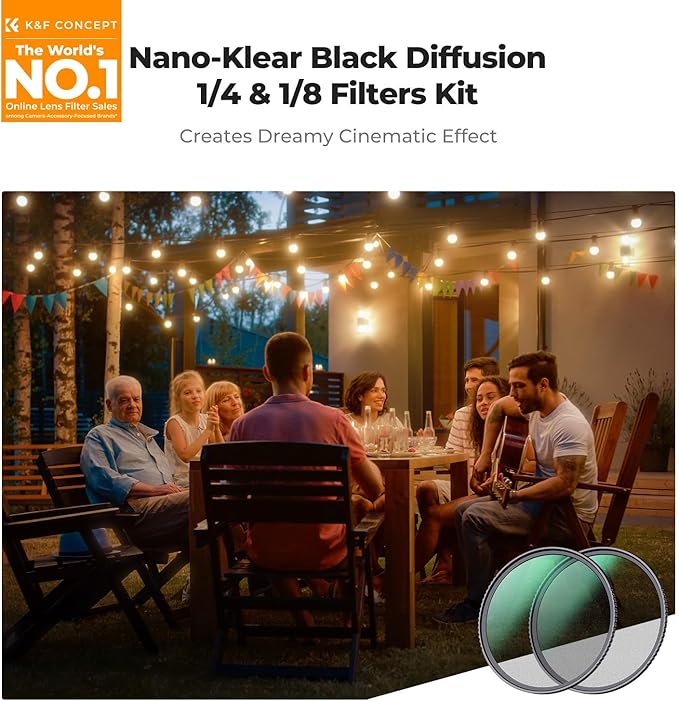 K&F CONCEPT 72mm Black Diffusion 1/4 & 1/8 Filters Kit Mist Cinematic Effect