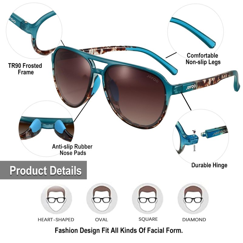 Jefoo Polarized Aviator Sunglasses for Women Men Retro Trendy Sports Sunglasses for Outdoor UV400 Protection