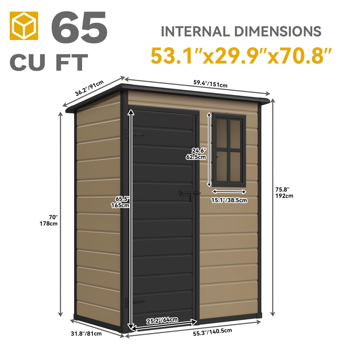 DWVO 5x3ft Resin Outdoor Storage Shed with Floor, Waterproof Lockable Storage Shed with Window, Plastic Outside Tool Storage for Garden Backyard Patio Lawn