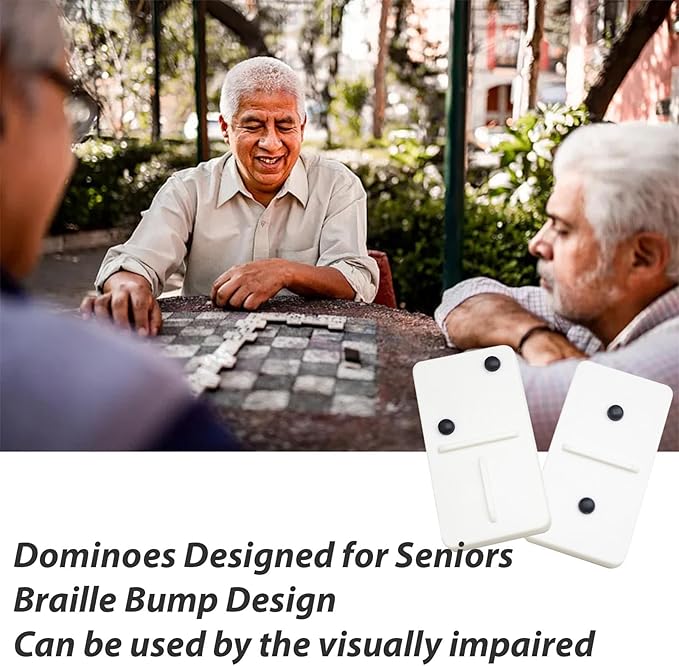 Dominoes Set for Blind, Portable Double 6 Game Set with 28 Pieces, Tactile Sturdy Double - Six Game with Raised Dots for Weak Sight, Visual Impaired & Vision Disorder