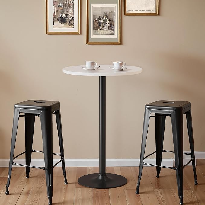 Homall Round Dining Table Bistro Pub 23.8 x 39.5 Inches Bar Table for Kitchen, Dining Room (1, White-Black)