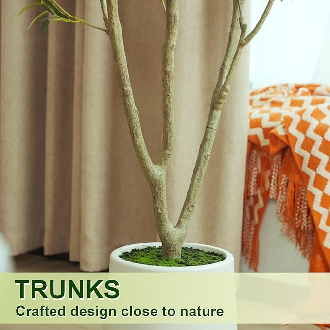 Olive Trees Artificial Indoor, 6FT Tall Faux Olive Tree with White Tall Planter, Artificial Plants with Natural Wood Trunk and Lifelike Fruits for Home Office Decor