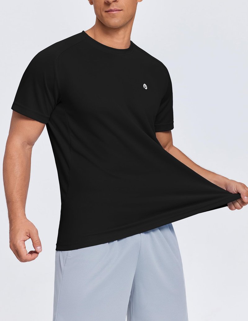 PINSPARK Men's Quick Dry Athletic Workout T-Shirts Moisture Wicking Running Shirts Short Sleeve Gym Tee Black