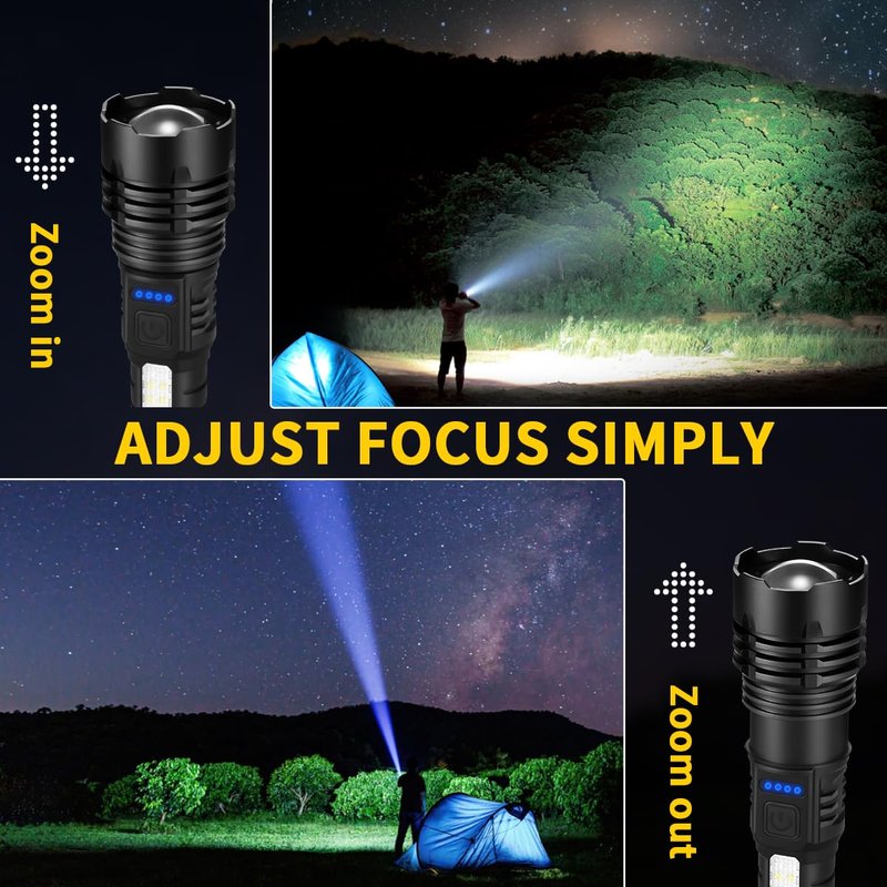 ZioeYiue Rechargeable Flashlights High Lumens, 7Mode Super Bright Flashlight Powerful, Adjustable Tactical Flash Light High Powered, LED Flashlights for Home Emergency Hunting Camping Essentials Gear