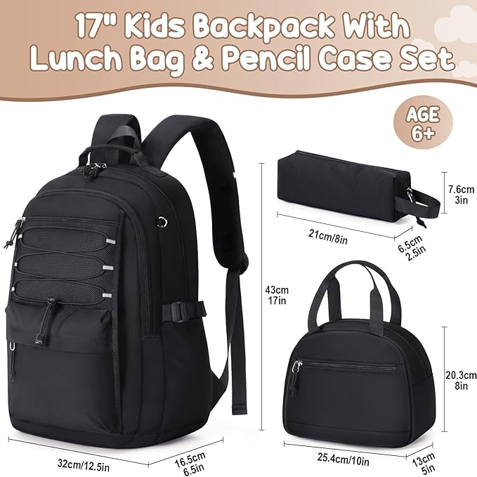 Fimibuke Kids Backpack for Girls, 3 PCS Waterproof Girls Backpack with Lunch Box & Pencil Case, Lightweight Bookbag Set for Kids Teen Girl Travel School Bag for Elementary Middle High School Students