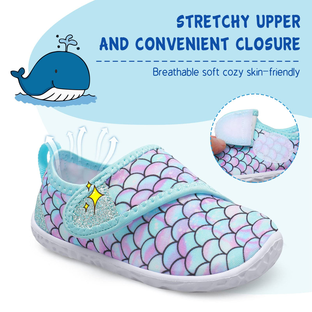 LeIsfIt Boys Girls Water Shoes Kids Aqua Socks Toddler Quick-Dry Swimming Shoes Non-Slip Summer Shoe for Beach Pool Surf, Green Scale, 8 Toddler
