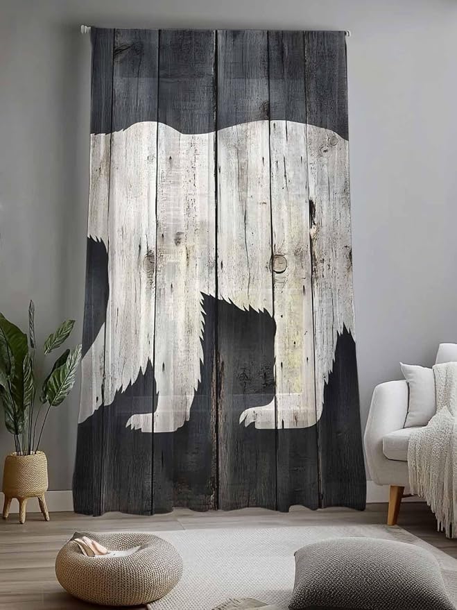 Sheer Curtains 108 Inches Long, Rustic Counrty Vintage Wood Grain Privacy Voile