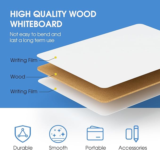 MaxGear Small White Board 2 Pack Dry Erase Boards, 9''x 12'' Mini White Board Double Sided Portable Whiteboards for Students Teachers School Supplies Lapboards Including 2 Markers and 2 Erasers