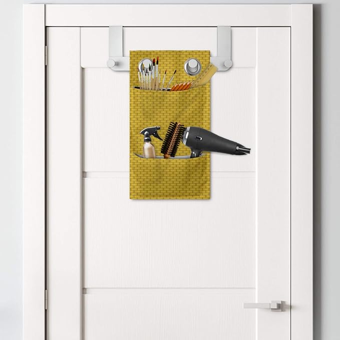 Ambesonne Brick Hanging Pocket Organizer, Illustration of Classic Basic Mini Rectangles Symmetrically Arranged, Printed Polyester Storage Bag with Pockets, 9" x 16", Earth Yellow Pale Coffee