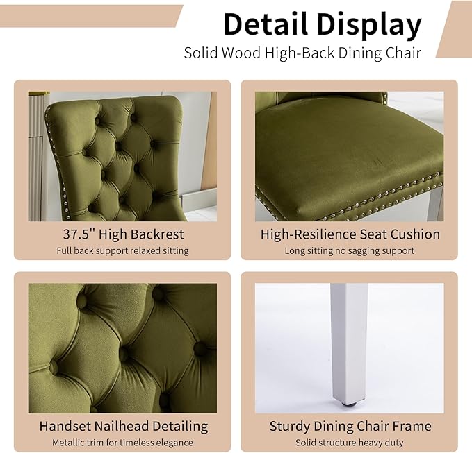 Luxury Upholstered Dining Chairs Set of 4, Olive Green Kitchen Chair with Silver Metal Legs, Velvet Tufted Back Dining Chair, Sillas de Comedor, Modern Kitchen & Dining Room Chairs (Olive, 4 Pcs)