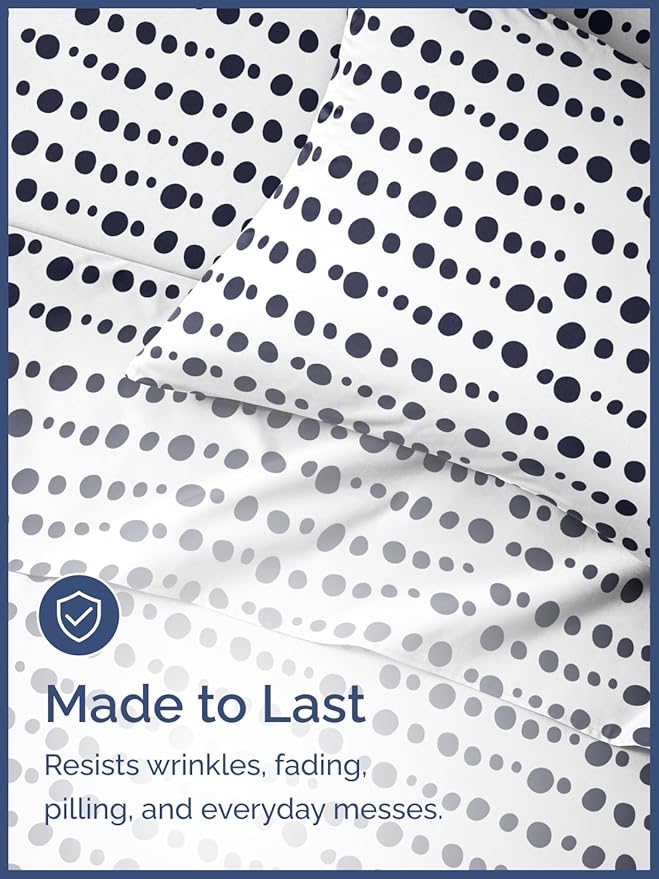 Kids Blue Dots Full 4 Piece Sheet Set - Boys, Girls, Teens, Toddler - Easy Fit Deep Pockets - Breathable, Hotel Quality Bedding Sheets - Machine Washable - Wrinkle Free - Cute, Cozy, Soft - CGK Linens