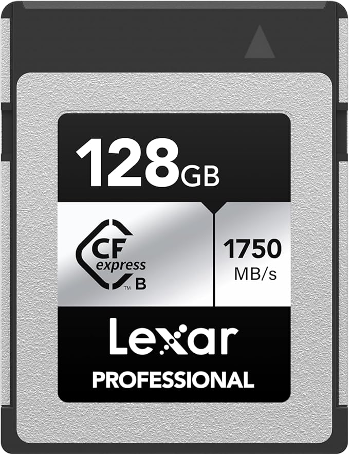 Lexar 128GB Professional CFexpress Type B Silver Series Memory Card, for Photographers, Videographers, Up to 1750/1300 MB/s, 8K Video (LCXEXSL128G-RNENG)