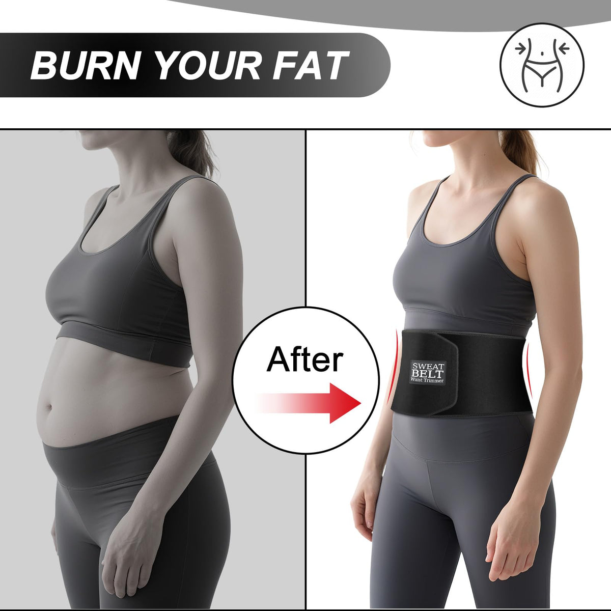 ZPP Waist Trimmer for Women and Men, Sweat Belt Band Belly Stomach Wrap Black/Silver/Large