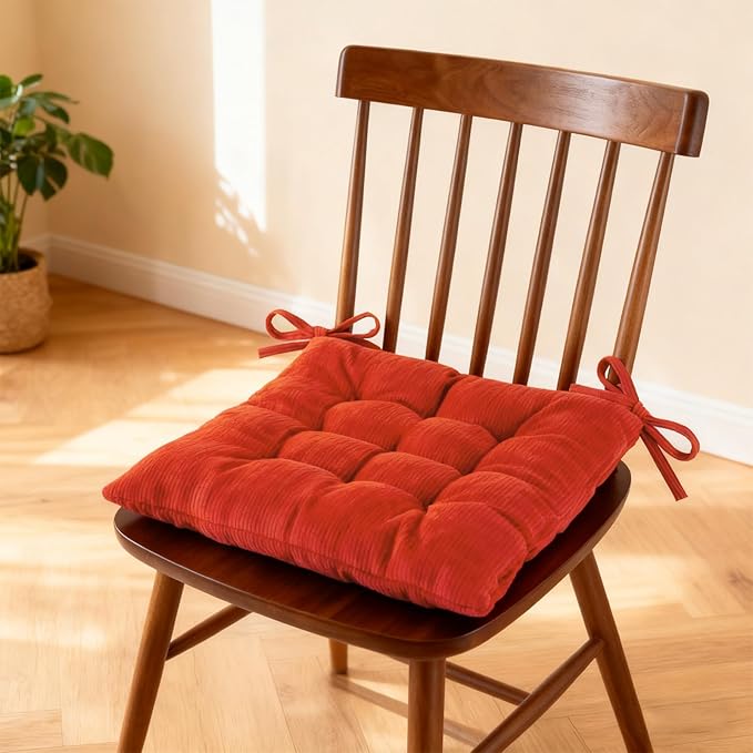 Square Seat Cushion for Kitchen Dining Chairs, Soft & Comfortable 15.5" x 15.5" Chair Pads, 6 Packs, Orange