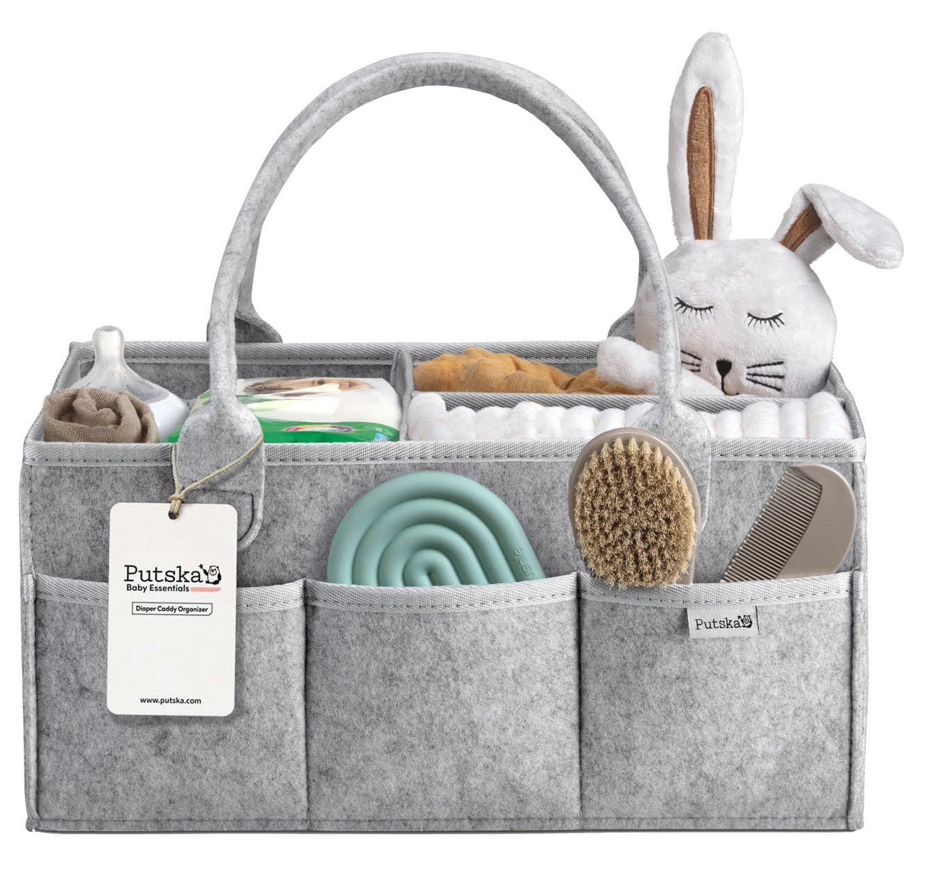 PUTSKA Nursery Storage Basket - Baby Diaper Caddy Organizer for Diaper Station, Newborn Essentials, Baby Shower Gifts and Registry Must-Haves for Boy or Girl